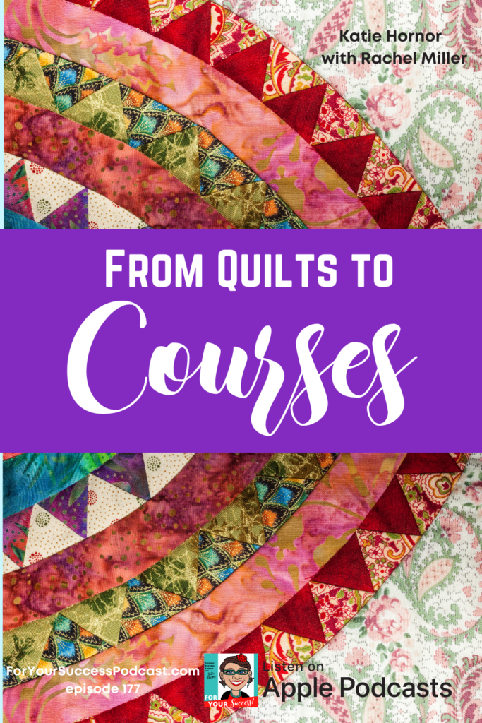 From quilts to courses with colorful quilt behind