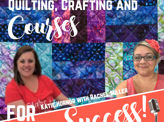 social media marketing quilting crafting and courses Katie and Rachel in front of large quilt