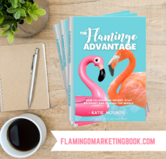 flamingo advantage book on table with coffee and notebook social media platforms for marketing